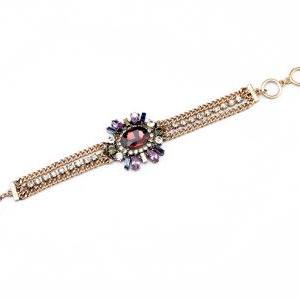 Fashion Purple Floral Cuff Pulseiras Bracelet For..