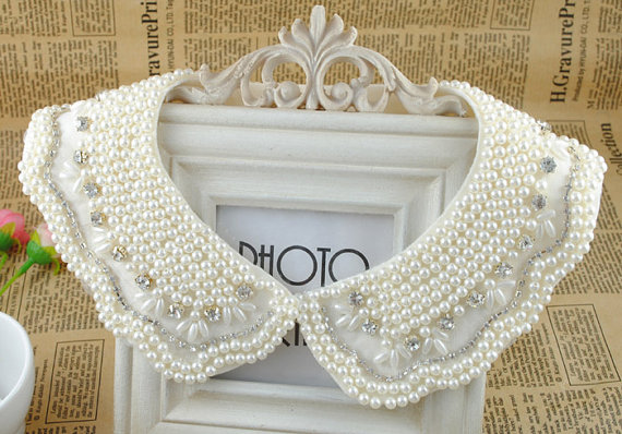 Vintage Beaded Necklace Choker Collar Fake Collar Peter Pan Collar