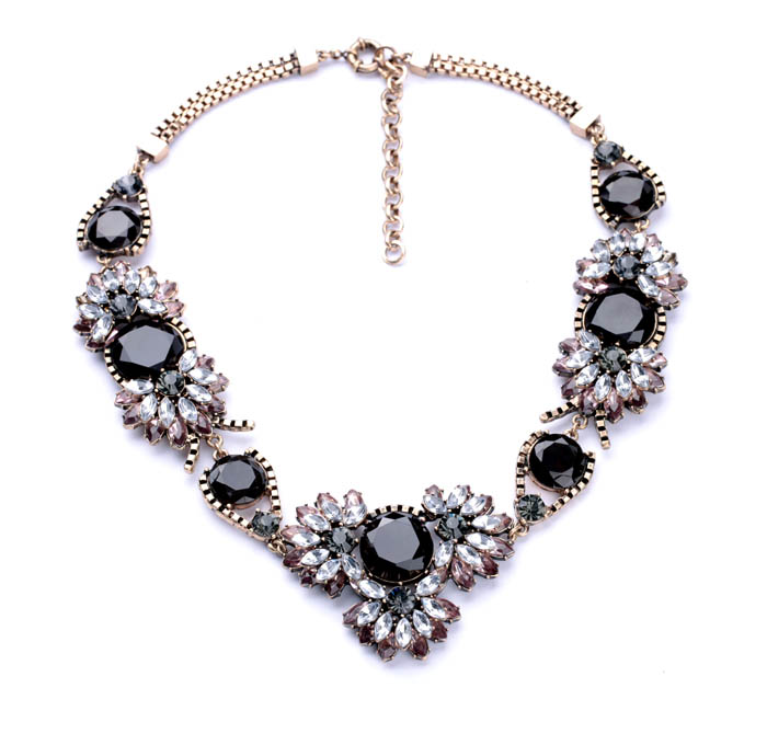 Fashion Black White Rhinestone Cluster Statement Choker Bib Choker Necklace For Women Nl-221