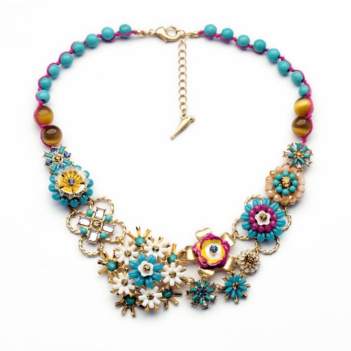 Fashion Blue Beadwork Cluster Statement Choker Bib Necklace For Women Nl-232