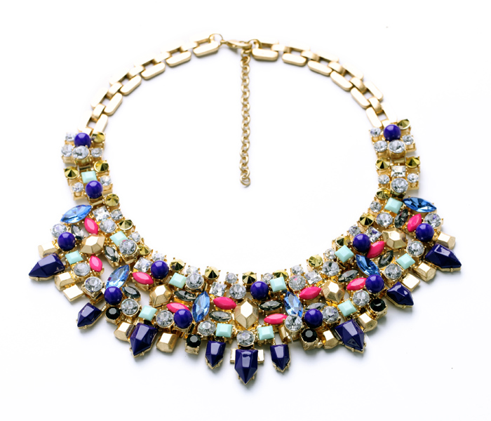 Fashion Women Blue Rhinestone Cluster Statement Bib Choker Necklace Christmas Gift Nl-245