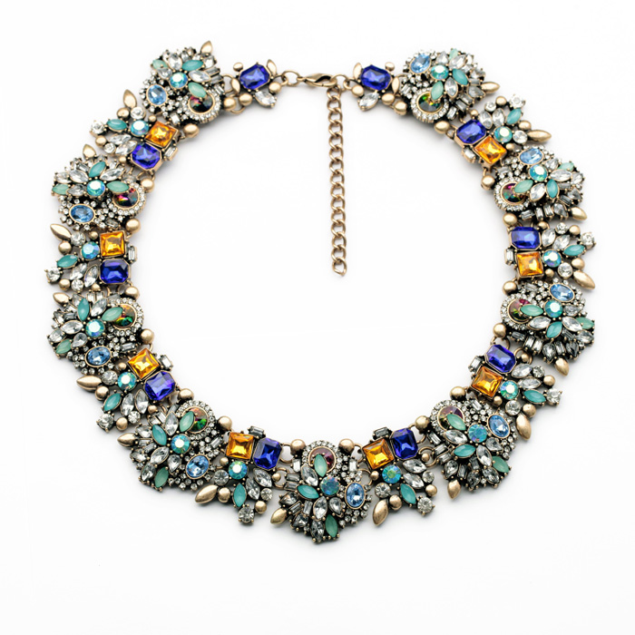 Vintage Blue Rhinestone Statement Choer Bib Necklace Collar Necklace ...