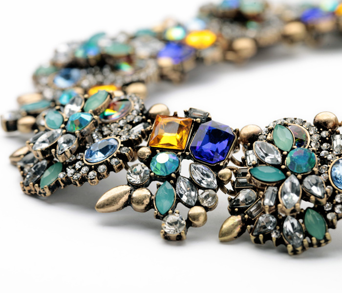 Vintage Blue Rhinestone Statement Choer Bib Necklace Collar Necklace ...